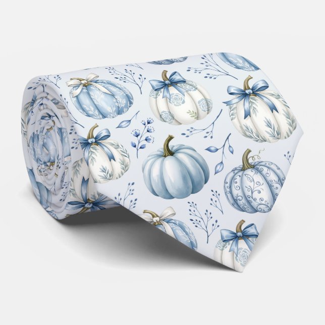 Light Blue PumpkinPattern - Neck Tie Krawatte (Gerollt)