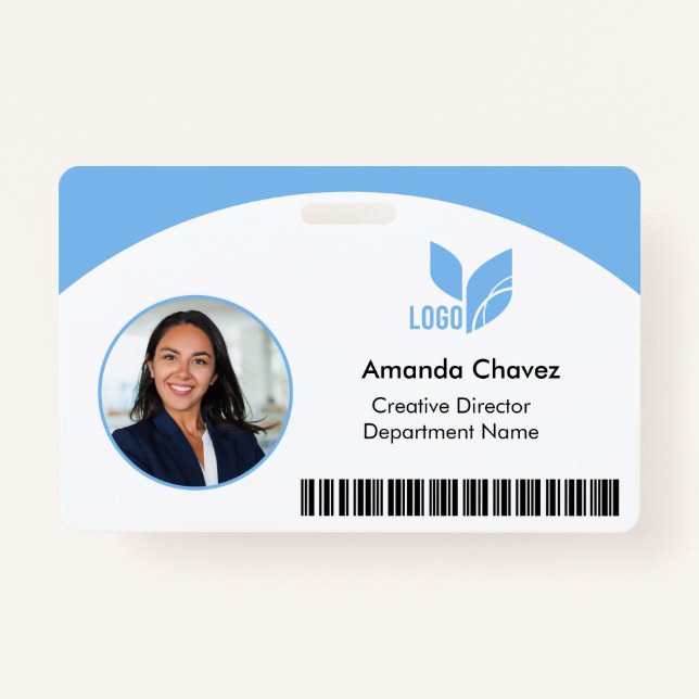 Light Blue QR Barcode Mitarbeiter Foto ID Ausweis (Vorderseite)