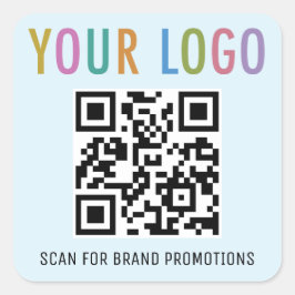 Light Blue QR Code Stickers Business Logo Square