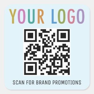 Light Blue QR Code Stickers Business Logo Square