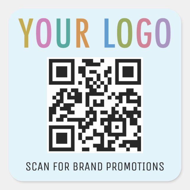 Light Blue QR Code Stickers Business Logo Square (Vorderseite)