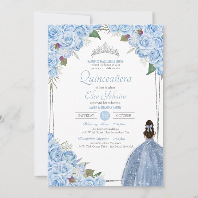 Light Blue Quinceanera Aschenella Princess Quince Einladung (Vorderseite)