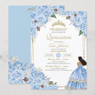 Light Blue Quinceanera Elegante Dress Rose Florenz Einladung
