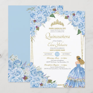 Light Blue Quinceanera Elegante Dress Rose Florenz Einladung