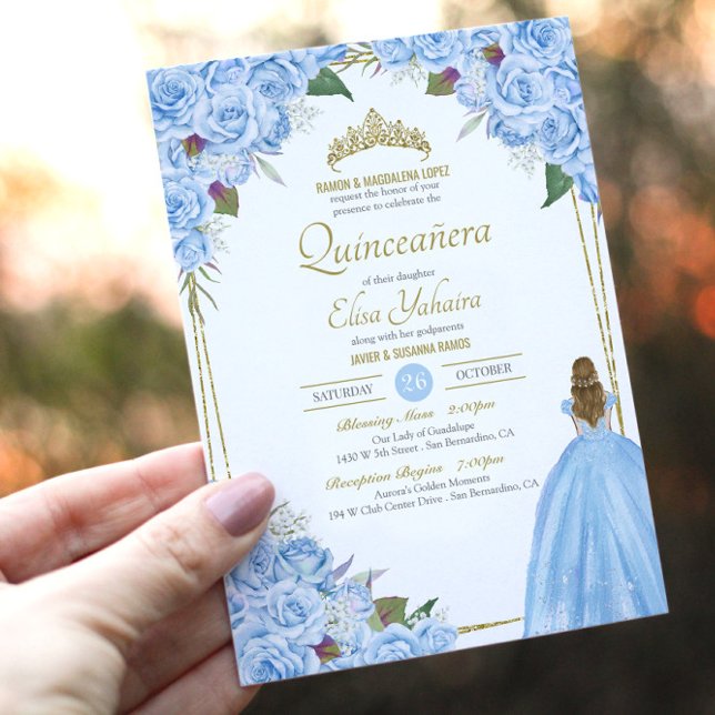 Light Blue Quinceanera Elegante Dress Rose Florenz Einladung (Von Creator hochgeladen)