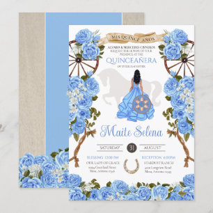 Light Blue Quinceanera Elegante Rose Western Charr Einladung