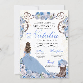 Light Blue Ranchero Princess Dress Quinceanera Einladung