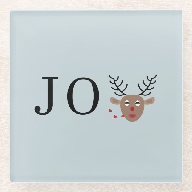 Light Blue Reindeer Joy Weihnachts-Party Glasuntersetzer (Vorderseite)