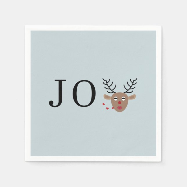 Light Blue Reindeer Joy Weihnachts-Party Serviette (Vorderseite)