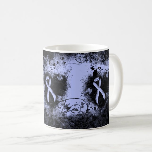 Light Blue Ribbon Grunge Herz Kaffeetasse (VorderseiteRechts)