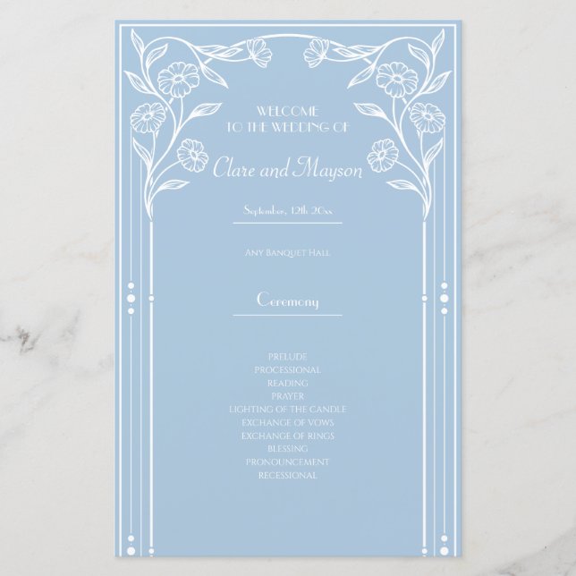 Light Blue Romance und Vintage Wedding Programme (Vorderseite)
