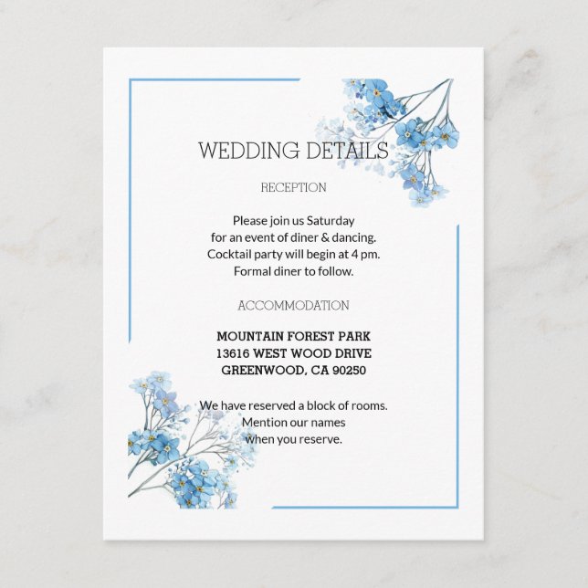 Light Blue Romantic Watercolor Floral Wedding  Begleitkarte (Vorderseite)
