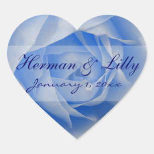 Light Blue Rose Personalisiert Wedding Herz-Aufkleber