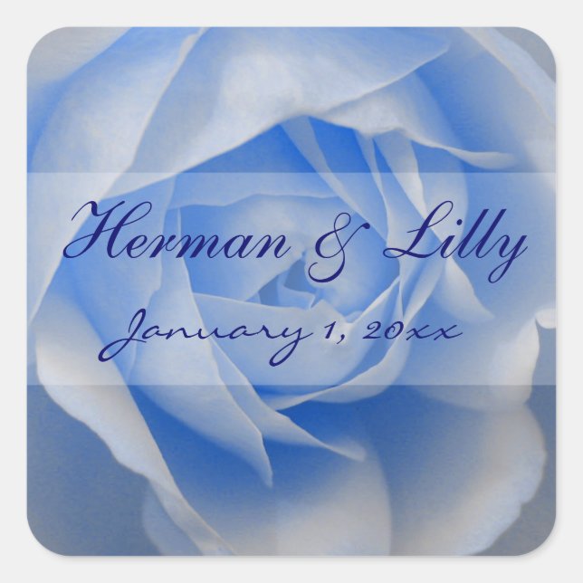 Light Blue Rose Personalisiert Wedding Quadratischer Aufkleber (Vorderseite)