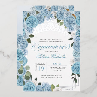 Light Blue Rose Princess Quinceanera Tiara Real Folieneinladung