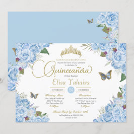 Light Blue Rosen floral Tiara Butterfly Quinceaner Einladung