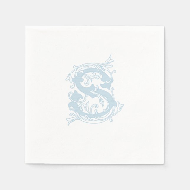 Light Blue "S" Monogram Cocktail Napkins Serviette (Vorderseite)