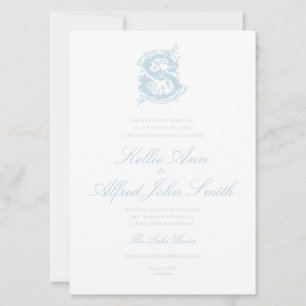 Light Blue "S" Monogram Weditation Einladung
