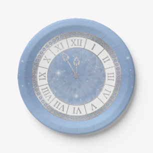Light Blue Silver Cinderella Clock Princess Party Pappteller