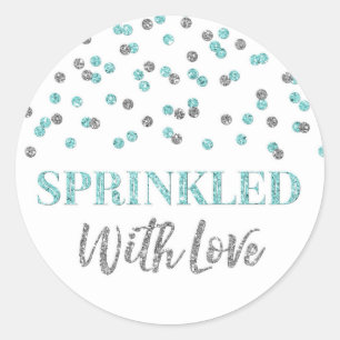 Light Blue Silver Confetti mit Liebe gesprinklt Runder Aufkleber