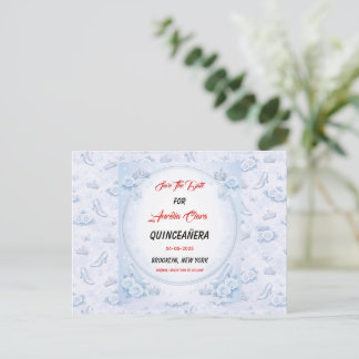 Light Blue Silver Princess Quinceanera Birthday  Ankündigungspostkarte