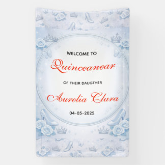 Light Blue Silver Princess Quinceanera Birthday  Banner