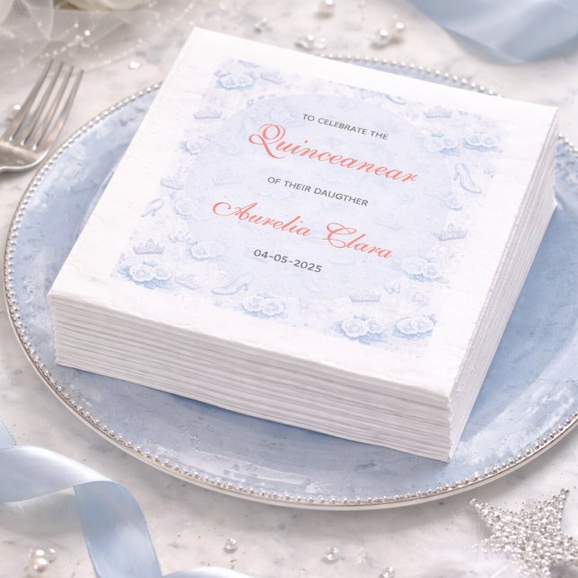 Light Blue Silver Princess Quinceanera Birthday  Serviette (Light Blue Silver Princess Quinceanera Birthday Napkins
)