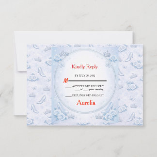 Light Blue Silver Princess Quinceañera RSVP Karte