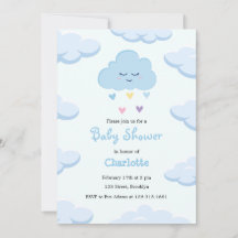 Light Blue Simple Cloud Baby Dusche Einladung
