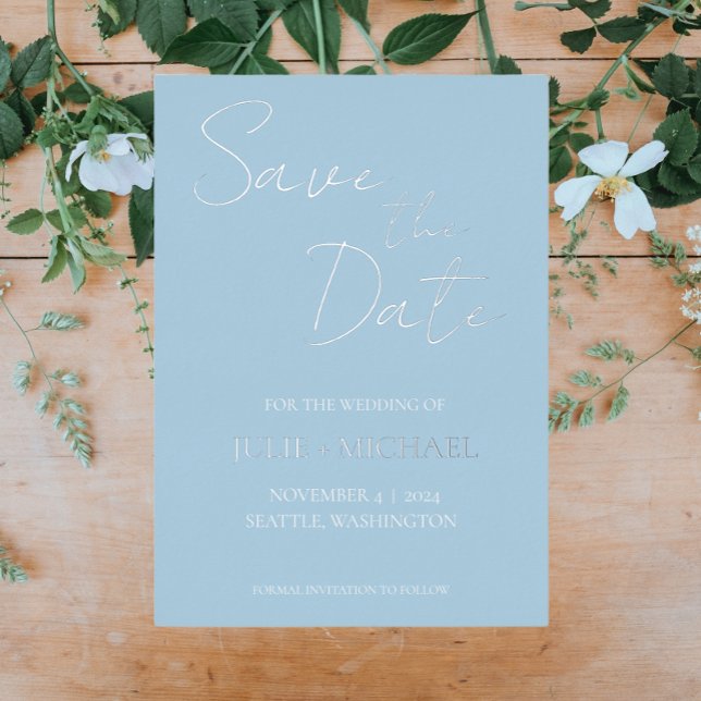 Light Blue Simple Style Wedding Save the Date Folieneinladung (In Situ Wedding)