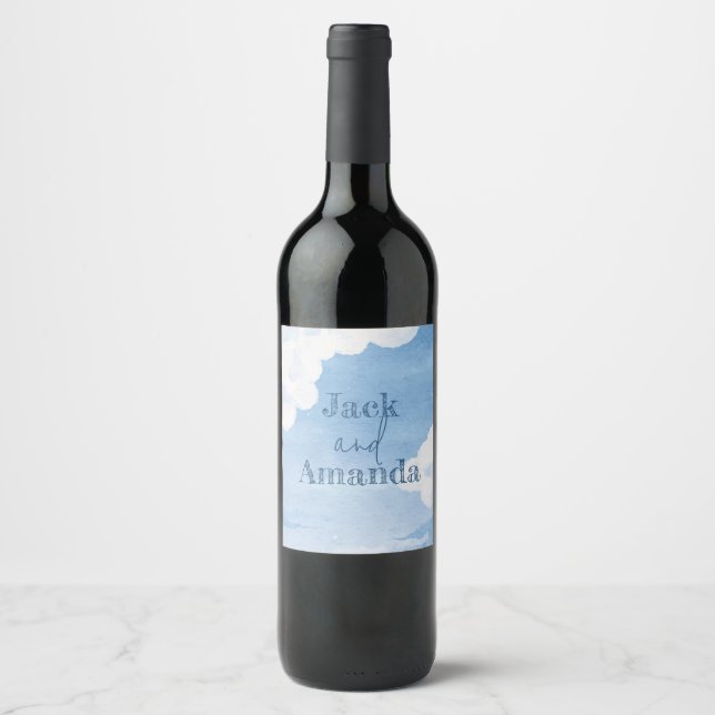 Light Blue Sky Wedding Wine Flasche Sticker & Labe Weinetikett (Vorderseite)