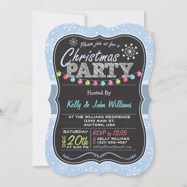 Light Blue Snowflake, Chalk Look Weihnachts-Party Einladung (Vorderseite)