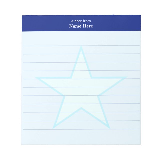 Light Blue Star & Blue Header Lined Notizblock (Vorderseite)