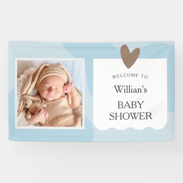 Light Blue Star Foto Baby Dusche Willkommen Banner (Horizontal)