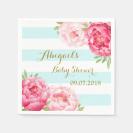 Light Blue Streifen Pink Floral Baby Dusche Napkin Serviette