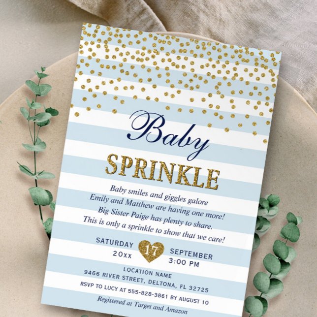 Light Blue Stripe Confetti Baby Boy Sprinkle Einladung (Von Creator hochgeladen)