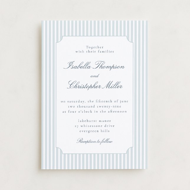 Light Blue Stripe Framed Wedding Invitation Einladung (Von Creator hochgeladen)
