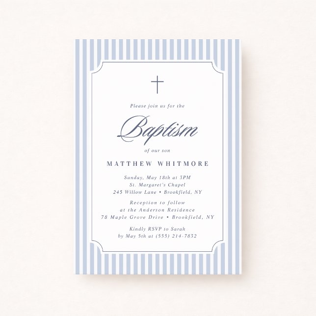 Light Blue Striped Baptism Invitation Einladung (Von Creator hochgeladen)