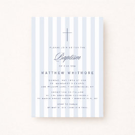 Light Blue Striped Boy Baptism Invitation
