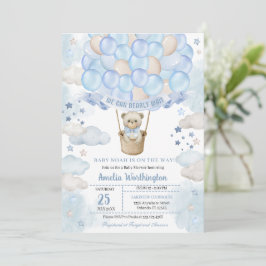 Light Blue Teddy Bear Hot Air Ballon Babydusche Einladung