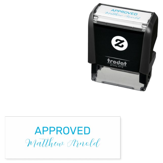 Light Blue Tinte "GENEHMIGT" mit eigener Signatur Permastempel (Beispiel)