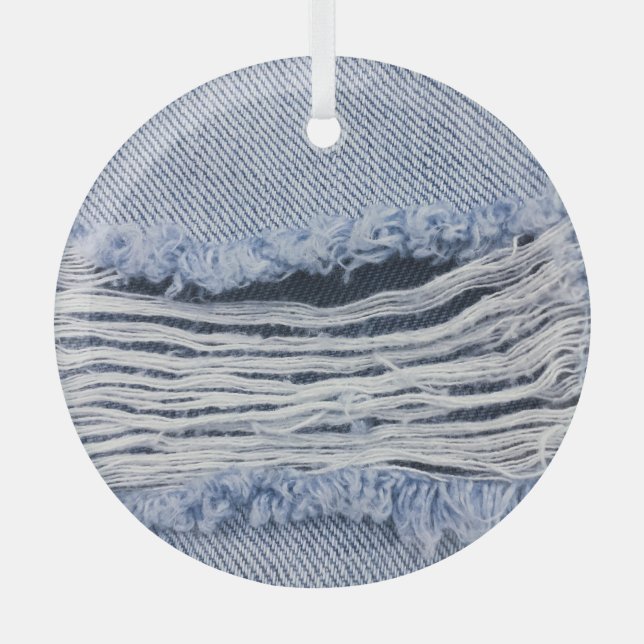 Light Blue Torn Jeans Texture Ornament Aus Glas (Vorderseite)