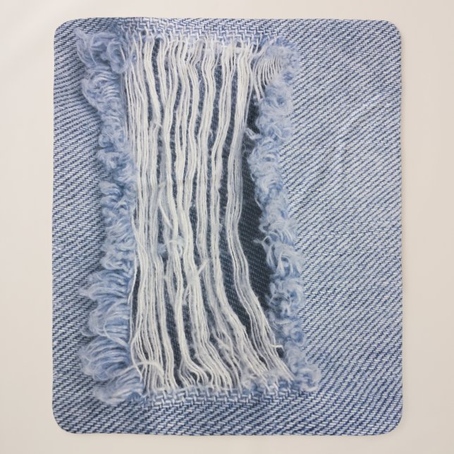 Light Blue Torn Jeans Texture Sherpadecke (Vorderseite)
