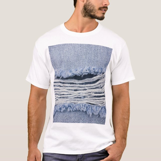 Light Blue Torn Jeans Texture T-Shirt (Vorderseite)