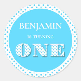 Light Blue Turning One Polka Dot Runder Aufkleber