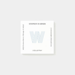 Light Blue Typografy Monogram Name Address Post-it Klebezettel