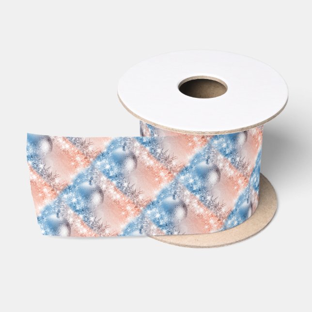 Light Blue und Coral Weihnachten Satinband (Spule)