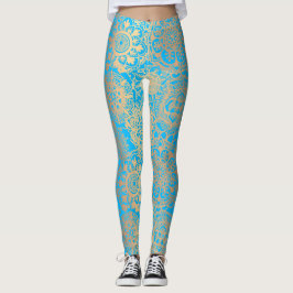 Light Blue und Gold Boho Mandala Pattern Yoga Leggings