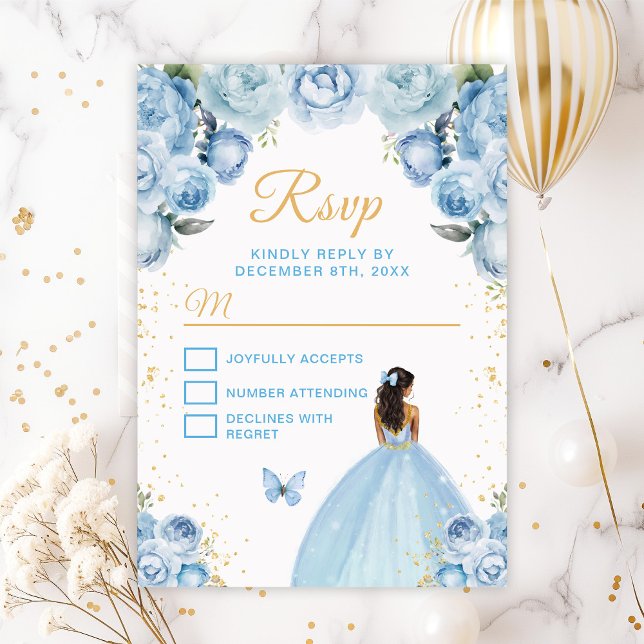Light Blue und Gold Dark Skin Princess RSVP Karte (Von Creator hochgeladen)