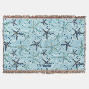 Light Blue und Gold Starfish auf Ozeanwellenmuster Decke